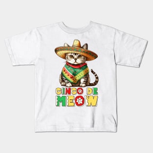 Fiesta Squad Funny Mexican Cat Fiesta Party Cinco De Meow Kids T-Shirt